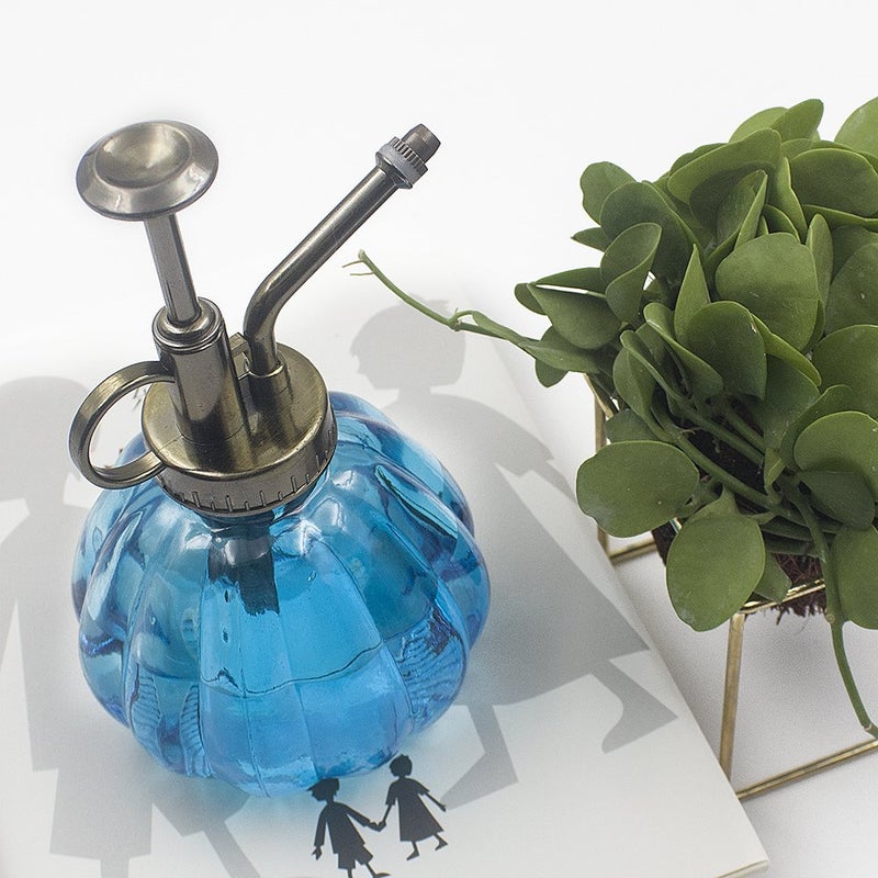 Ebristar Plant Mister, 6.5" Tall Vintage Style Decorative Glass Water Spray Bottle with Top Pump Small Watering Can (Blue) - Image 4